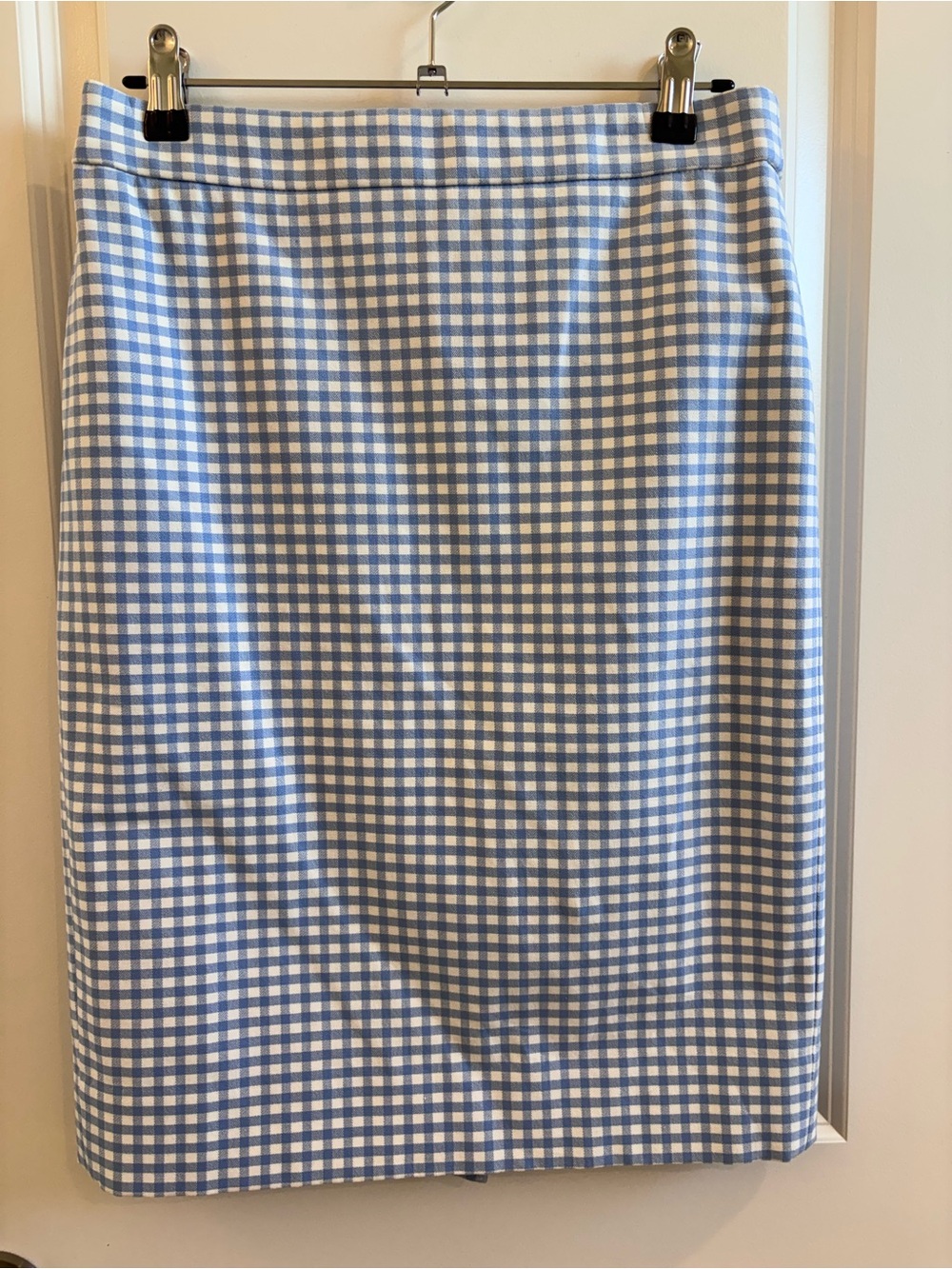 J. Crew Blue and White Gingham Pencil Skirt